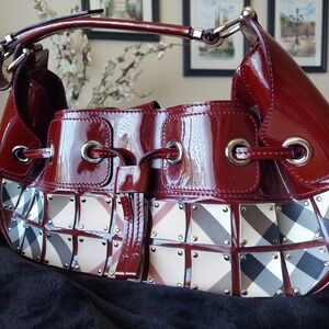 Red and Cream Shoulder Bag with Geometric Design